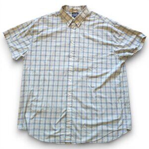 Saddlebred Tall Man Mens Button Up Shirt Easy Care Tan Brown Blue Size 3XLT